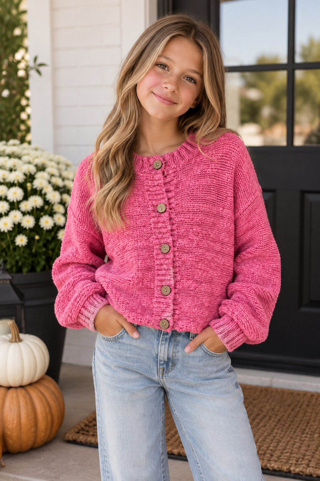 Pink Button Down Cardigan