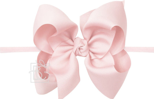 1/4" Nylon Pantyhose Headband W/Bow 4.5" Large, L. Pink