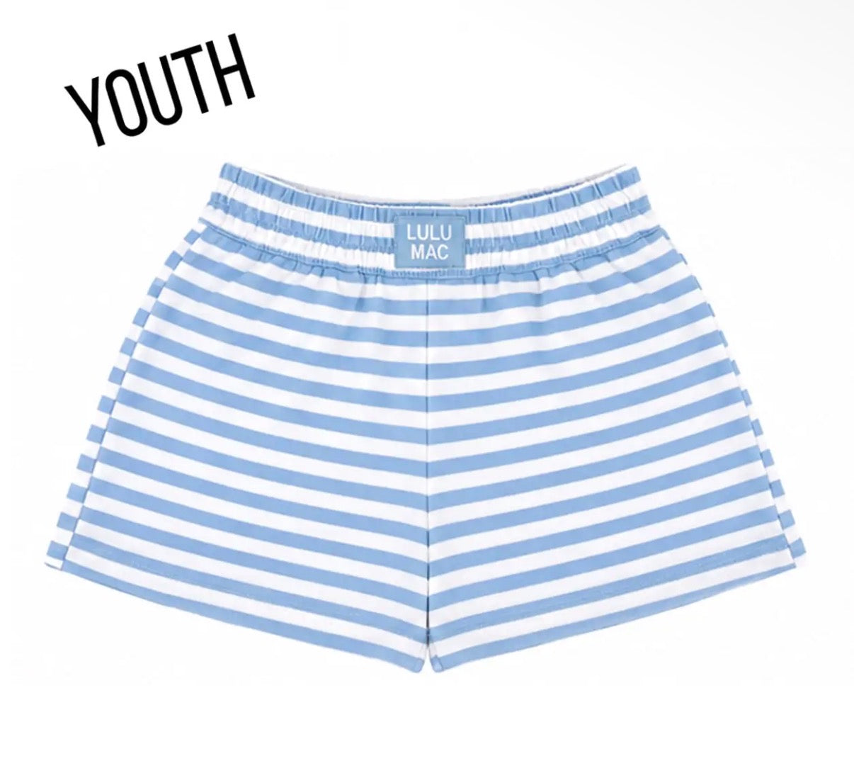 Lulu Mac Stripe Patch Shorts, Light Blue