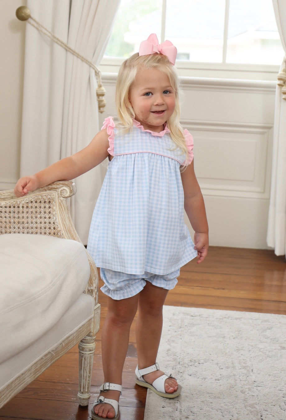 Meredith Bloomer Set-Light Blue Gingham/Light Pink