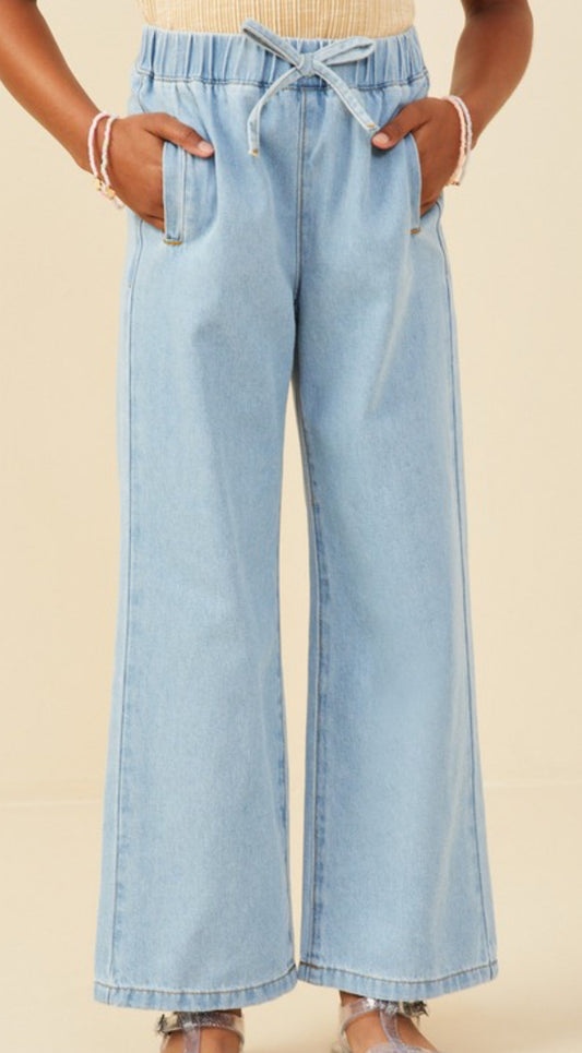 Drawstring Denim Cropped Pants