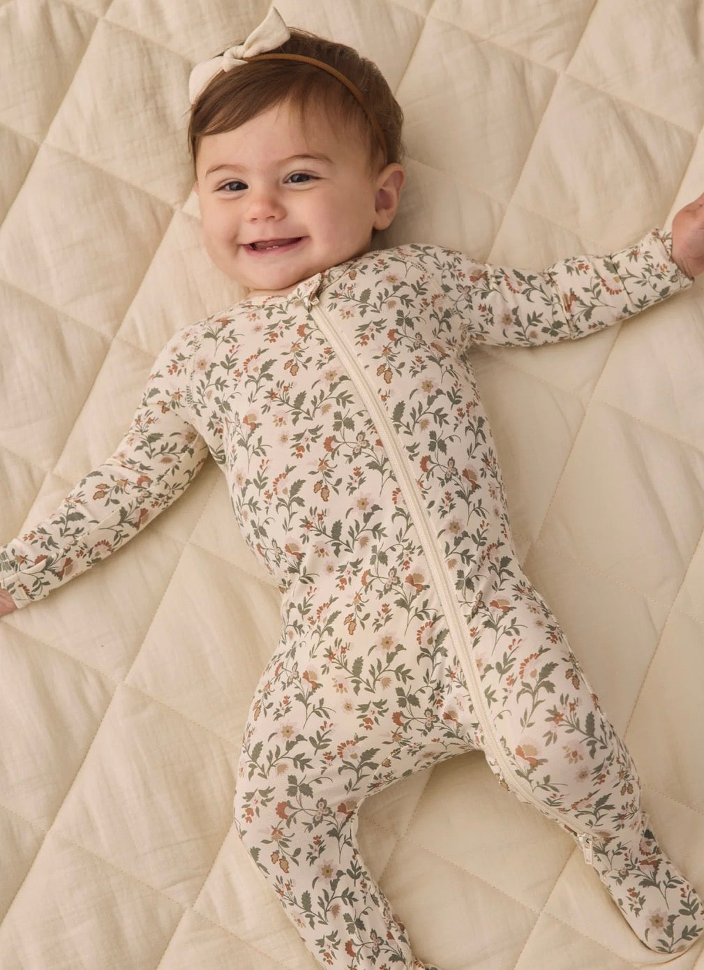 Holiday Floral Bamboo Zip Footie