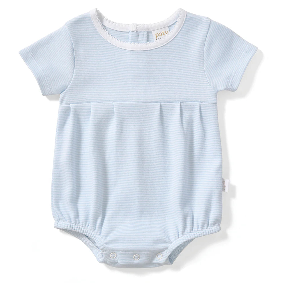 Cotton Baby Bubble With Picot Trim-Blue Stripe