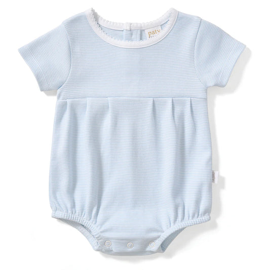 Cotton Baby Bubble With Picot Trim-Blue Stripe