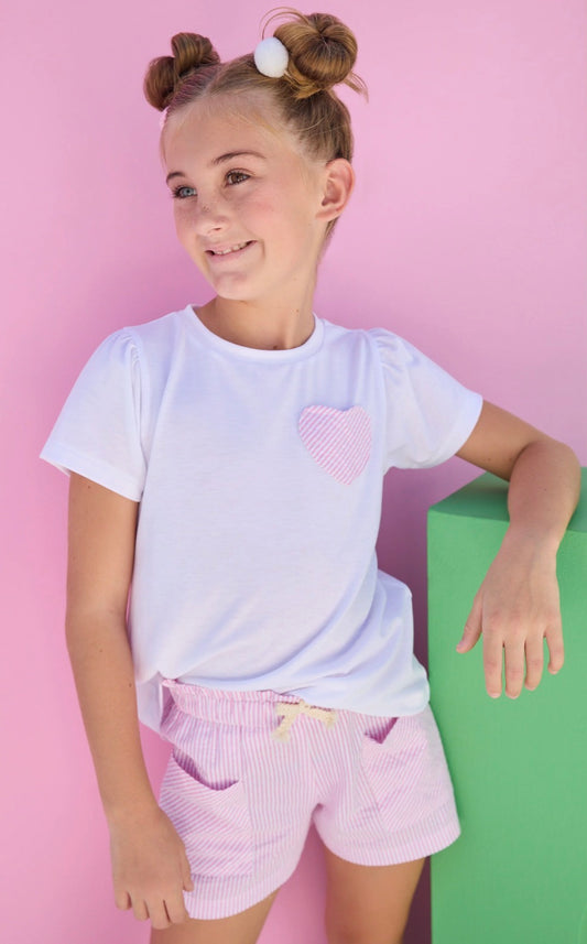 Pink Seersucker Heart Essential Tee