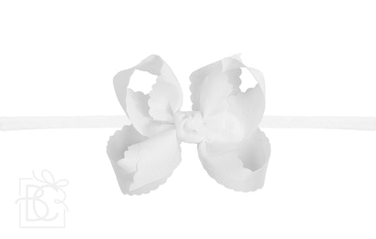 1/4" Nylon Pantyhose Headband W/Scalloped Edge Bow 4.5 , White