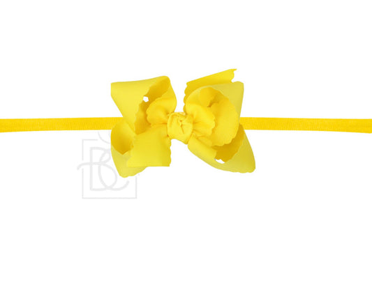 1/4" Nylon Pantyhose Headband W/Scalloped Edge Bow  3.5 Medium, Yellow