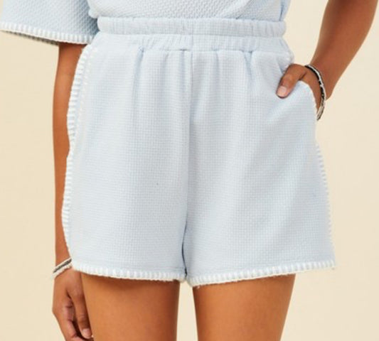 Blue Stitched Knit Shorts