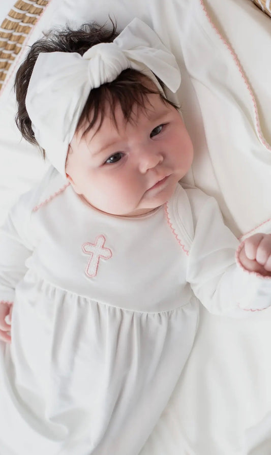 Pink Cross Embroidered Gown -NB