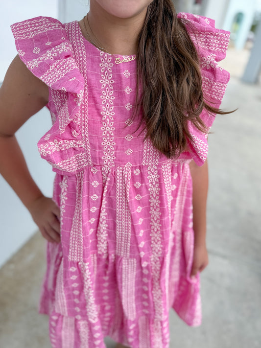 Pink Embroidered Ruffle Dress