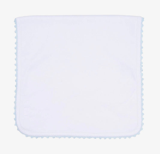 Baby Joy Burp Cloth W Blue Crochet Trim