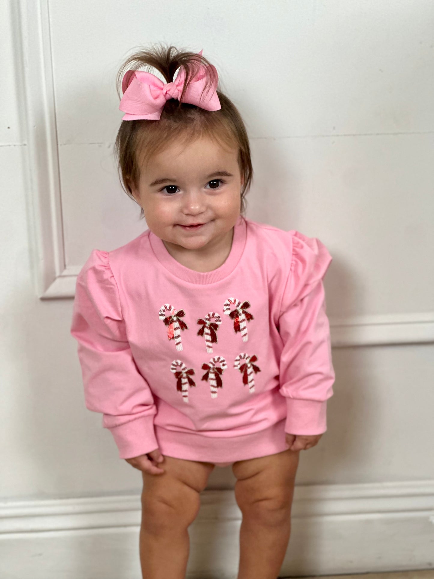 Candy Cane Sequin LS Puff top