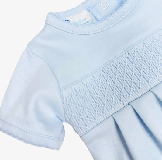 Blue Solid Smocked Bubble