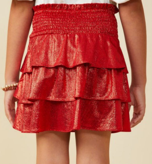 Red Tiered Metallic Skirt