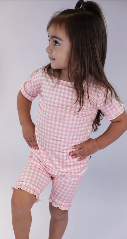 Pink Gingham Two Piece Pjs With Ruffles