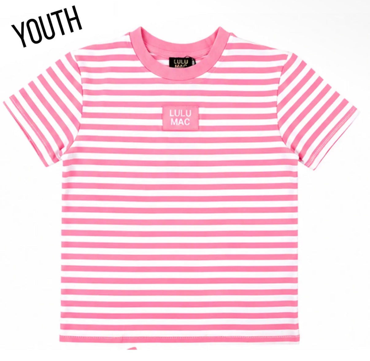 Lulu Mac Stripe Patch Short Sleeve Top, Neon Pink