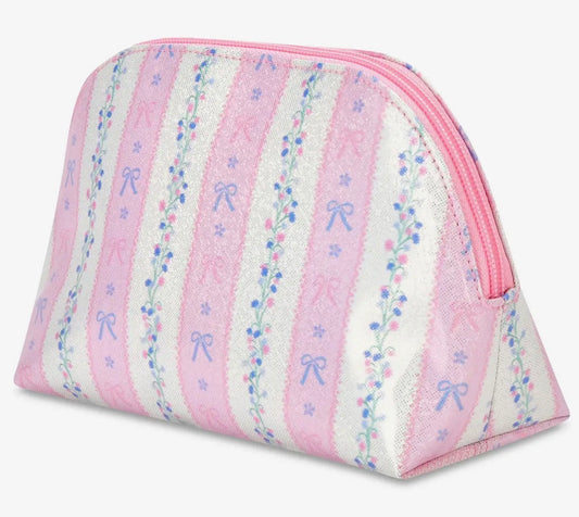 Floral Stripes Oval Cosmetic Bag
