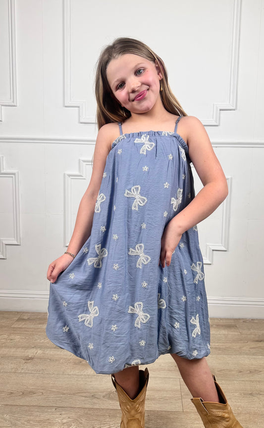 Blue Crochet Bow Balloon Hem Dress