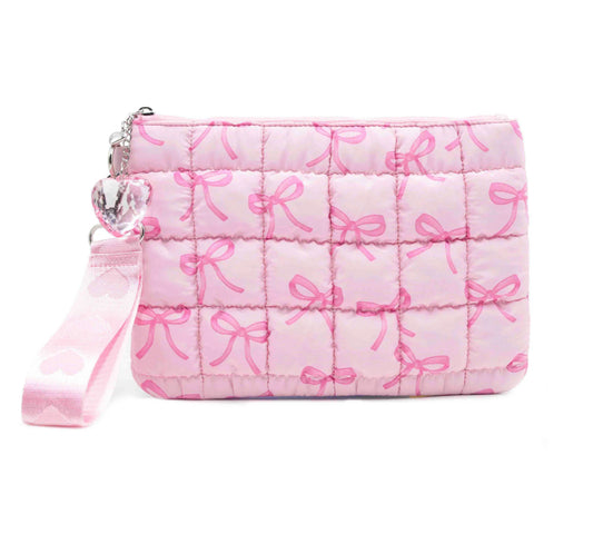 Quilted Scrunchies Bow Print Wristlet w/Heart Charm