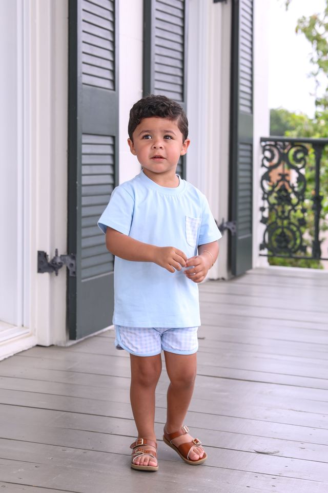 Madden Short Set-Light Blue Gingham