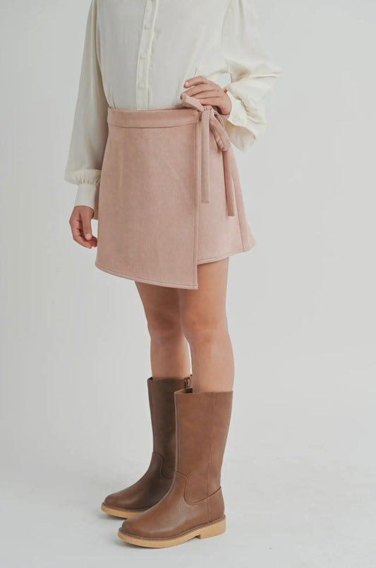Rose Pink Faux Suede Skort