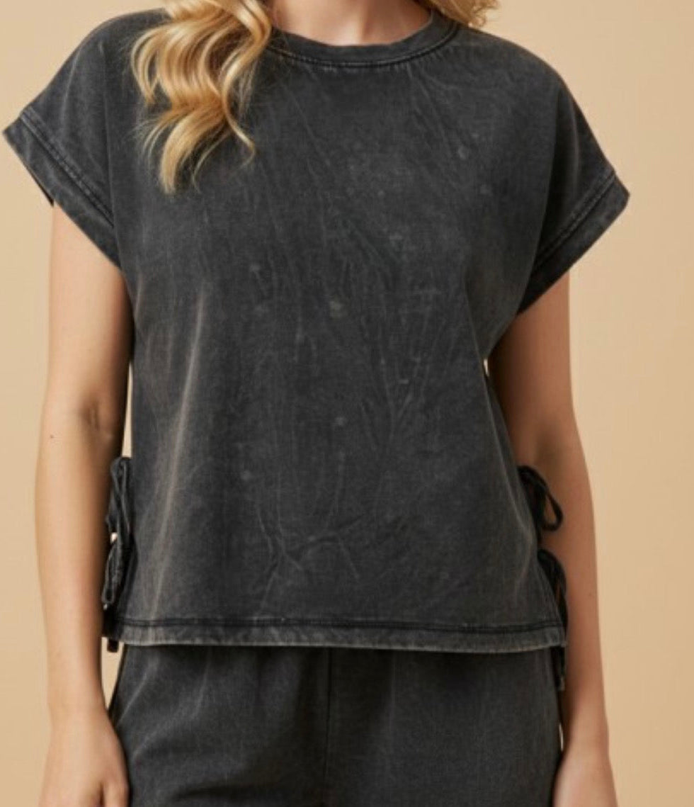 Black Side Bow Detail Knit Tee
