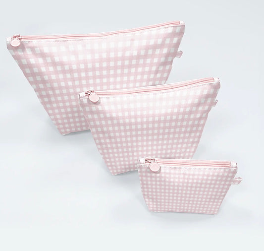 Easy Clean Pouch Set of 3, Pink Gingham