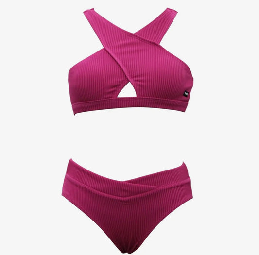 Cut Out Wrap Bathing Suit, Fucshia