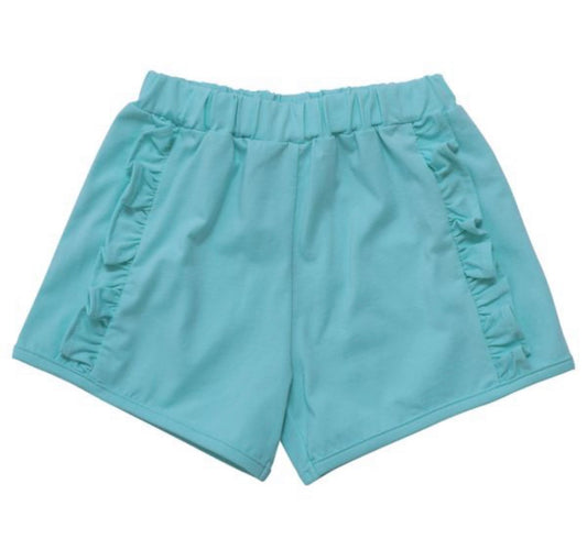 Ruffle Knit Shorts , Aqua