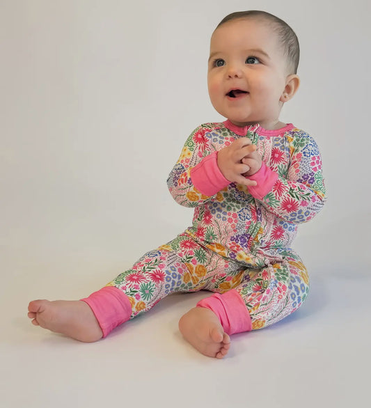 Flower Fields Ruffle Zip Pajamas