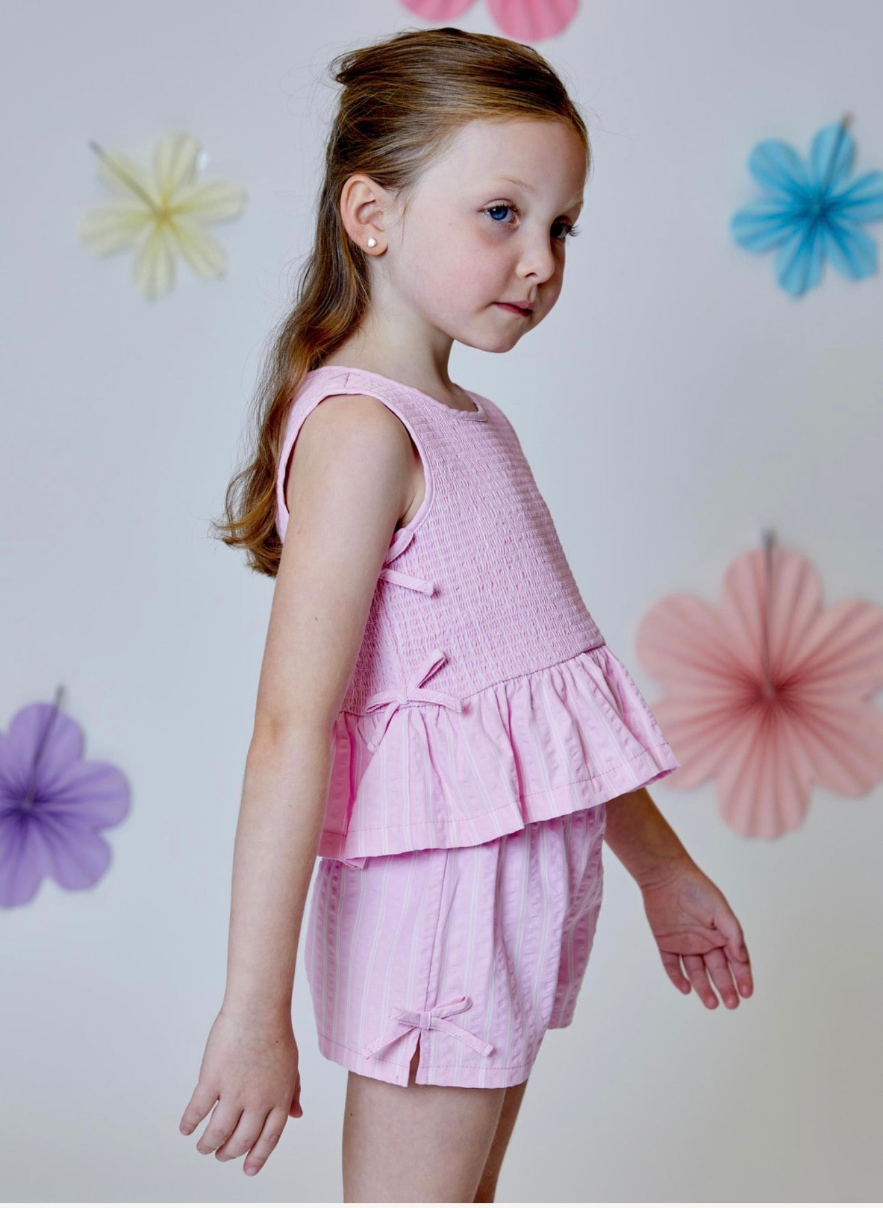 Pink Smocked Tank & Short Set W Bow Detail