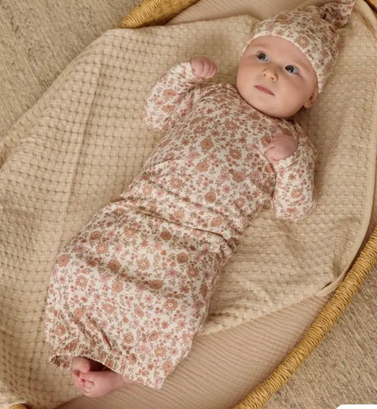 BAMBOO BABY GOWN + HAT SET WILDFLOWER