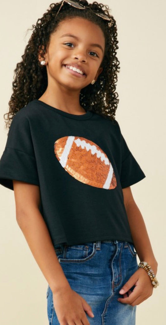 Gameday Sequin Football Patched T Shirt, Black