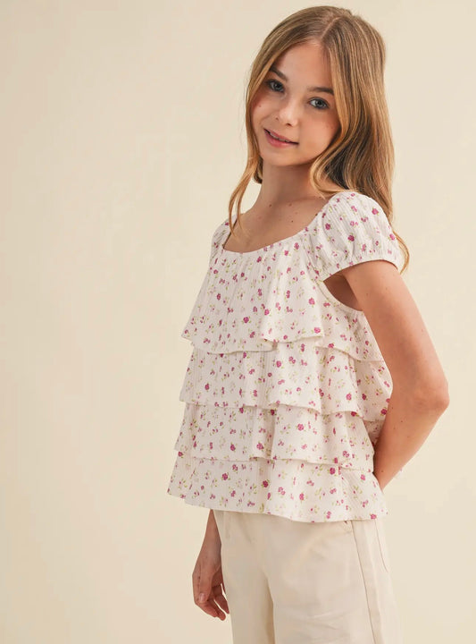 Ruched Shoulder Ruffle Cropped Top