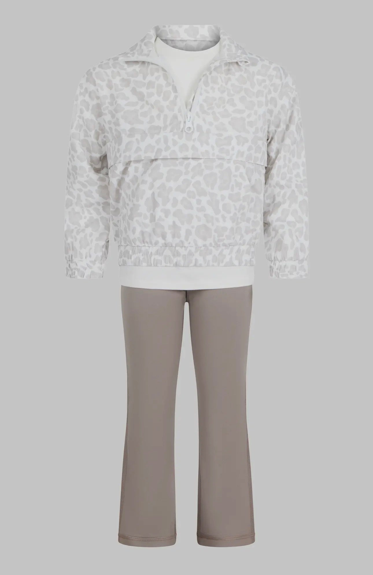 Toddler Half Zip Leopard Windbreaker, Tee, Flares SET