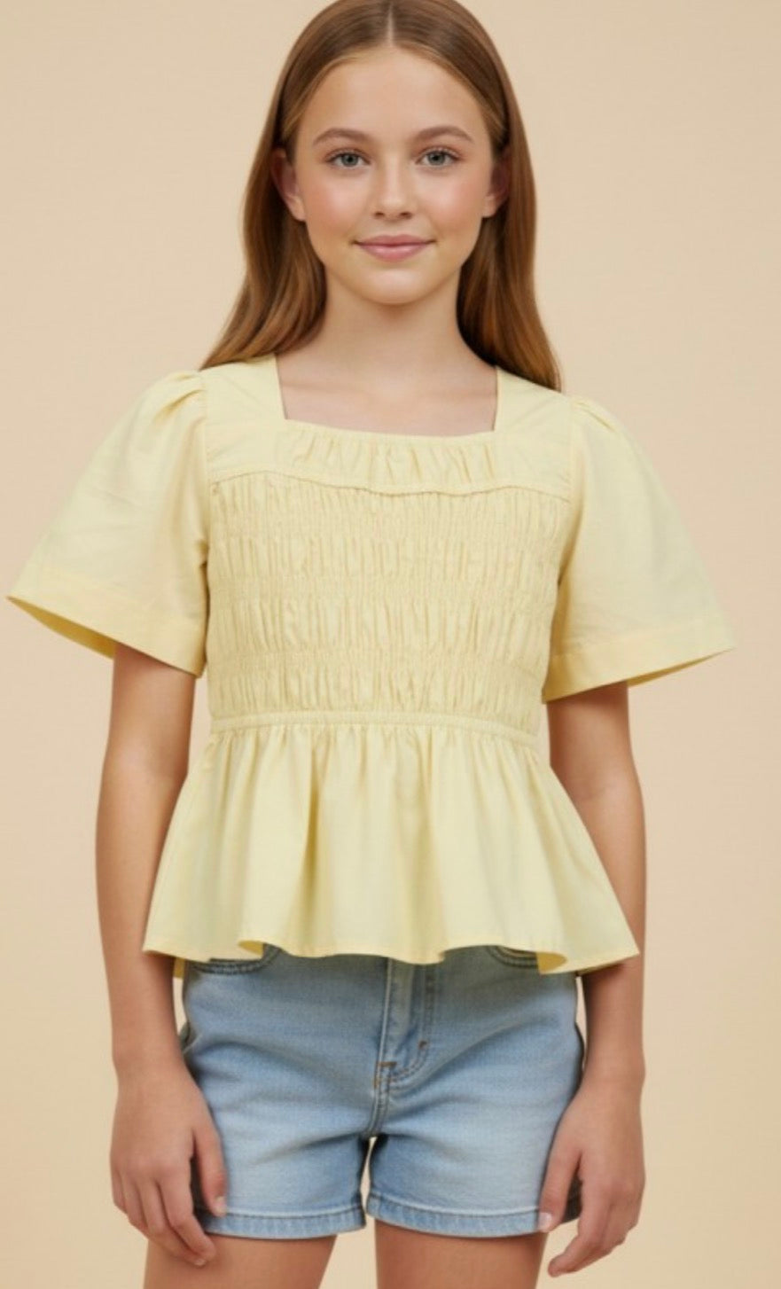 Yellow Poplin Smocked Top
