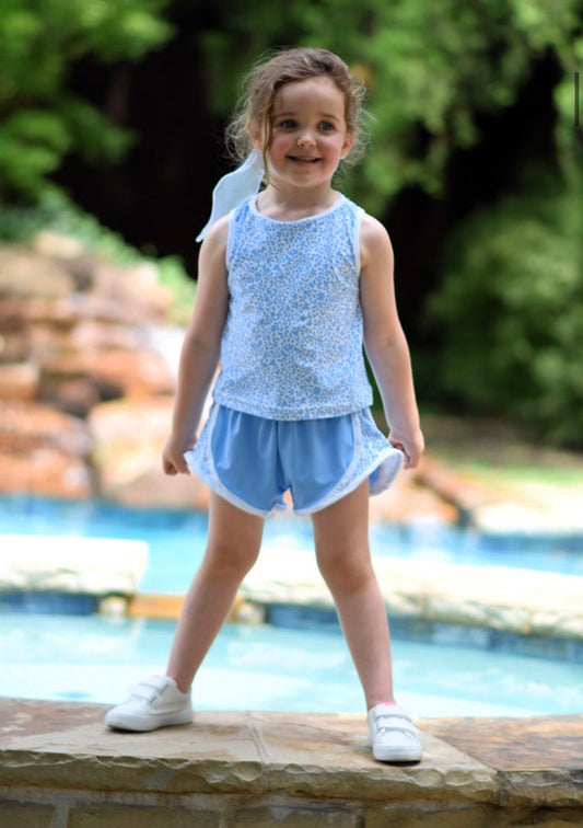 Blue Track Shorts, Blue Floral Sides