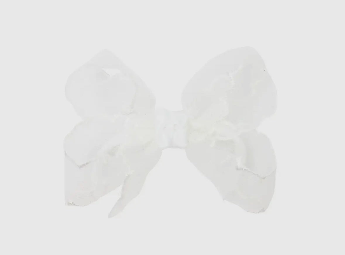 Scalloped Organza Bow on Alligator Clip 3.5, White