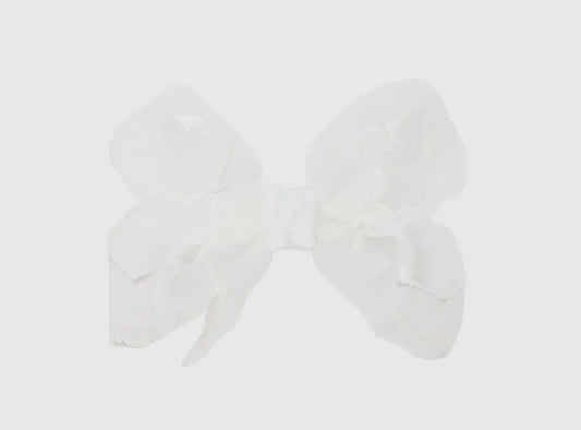 Scalloped Organza Bow on Alligator Clip 3.5, White