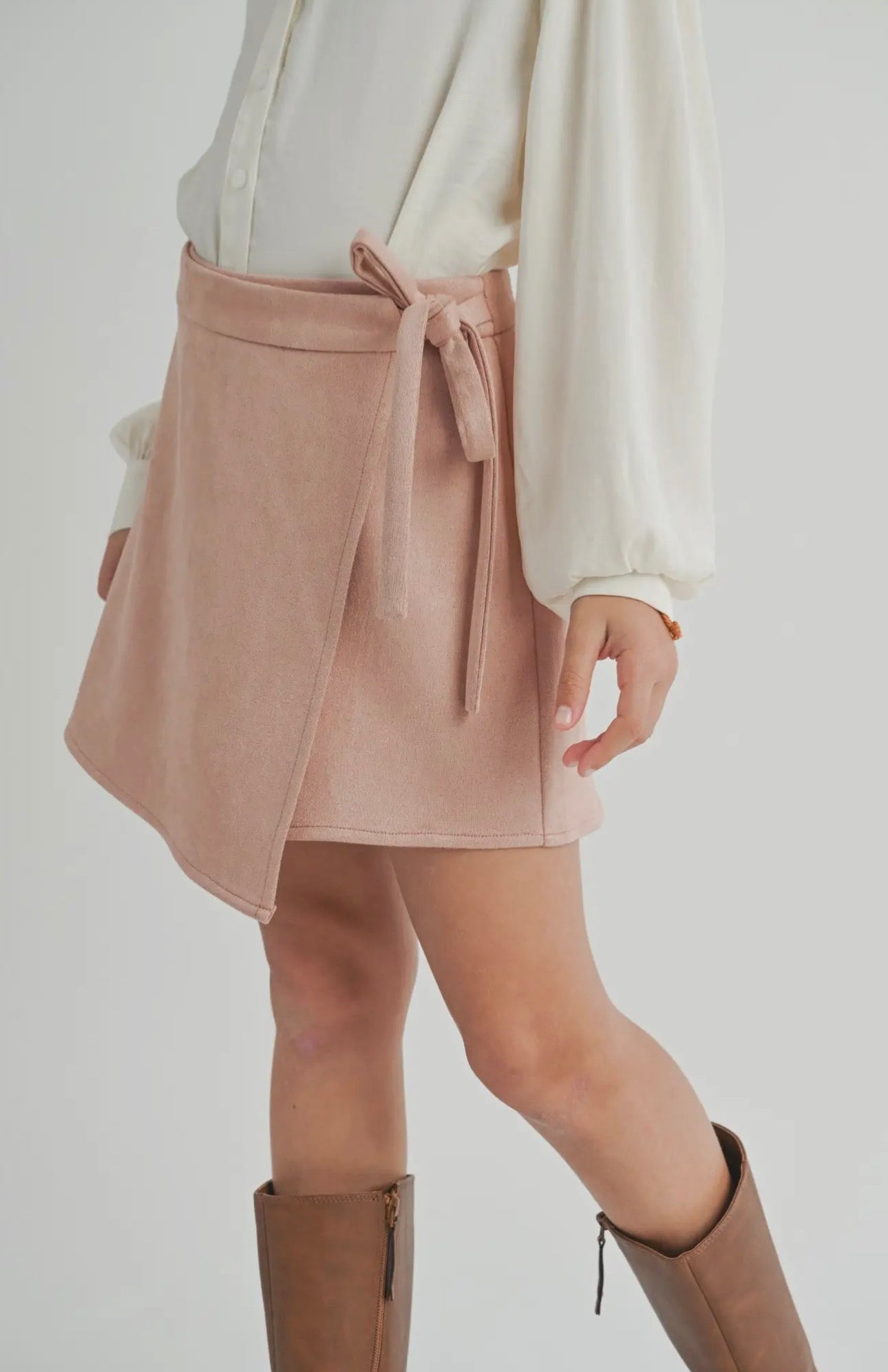 Rose Pink Faux Suede Skort