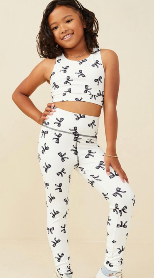 Ivory Ribbons and Bows Printed Active Leggings