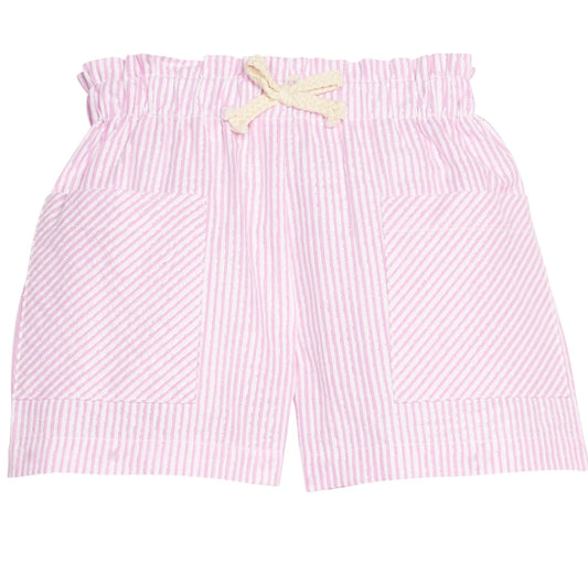 Patch Pocket Shorts-Pink Sparkle Seersucker