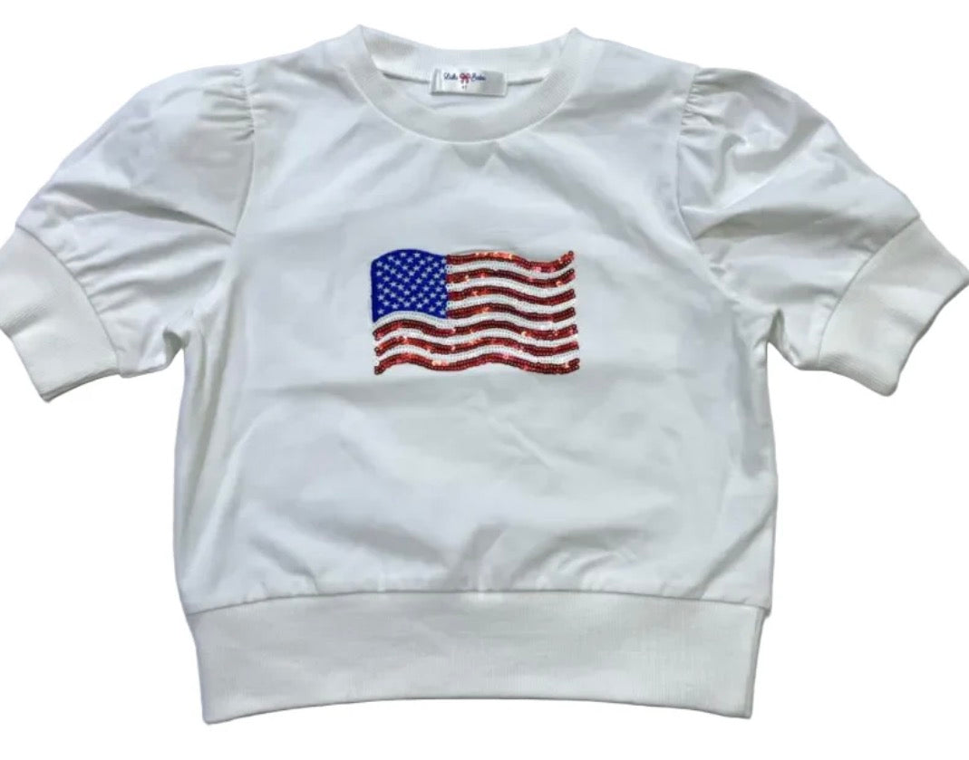 Sequin Puff Sleeve Top, Flag