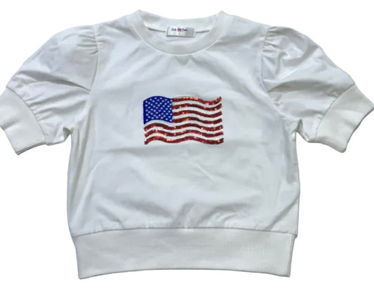 Sequin Puff Sleeve Top, Flag