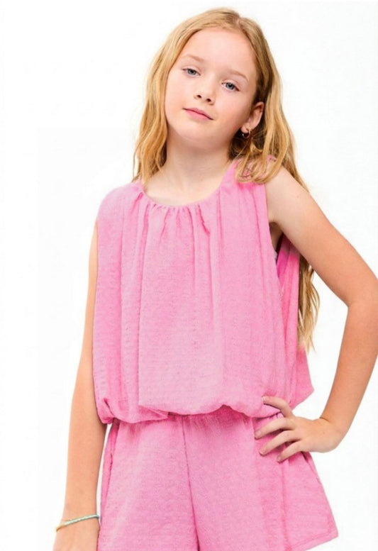 Curly Wrinkled Bubble Top, Pink