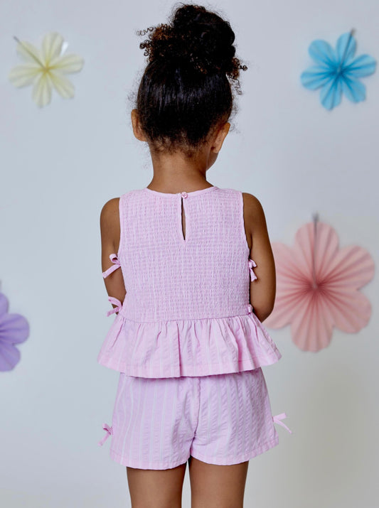Pink Smocked Tank & Short Set W Bow Detail
