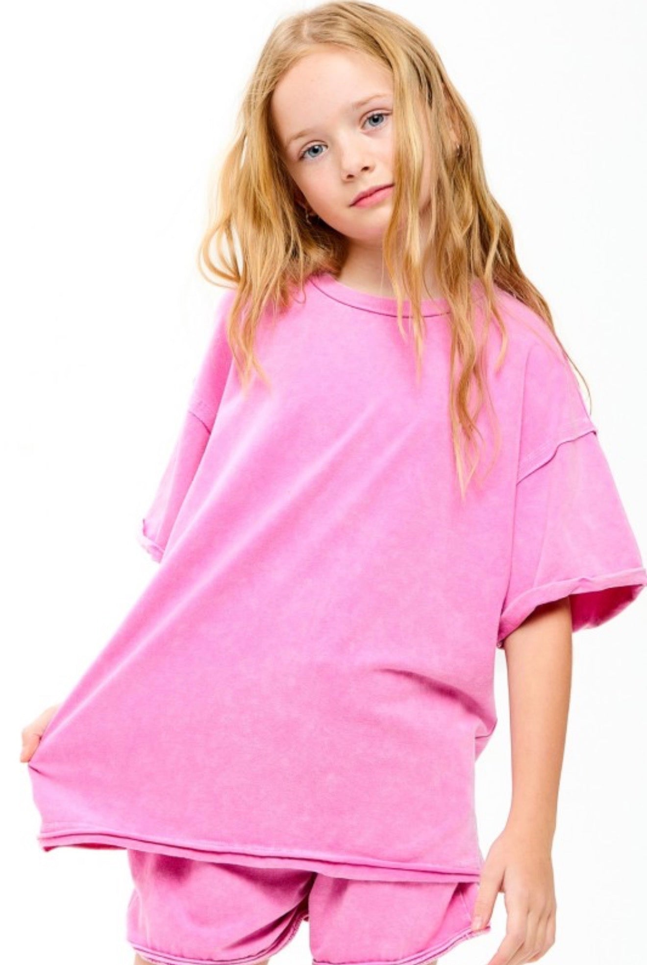 Pink Mineral Wash Raw Edge Tee