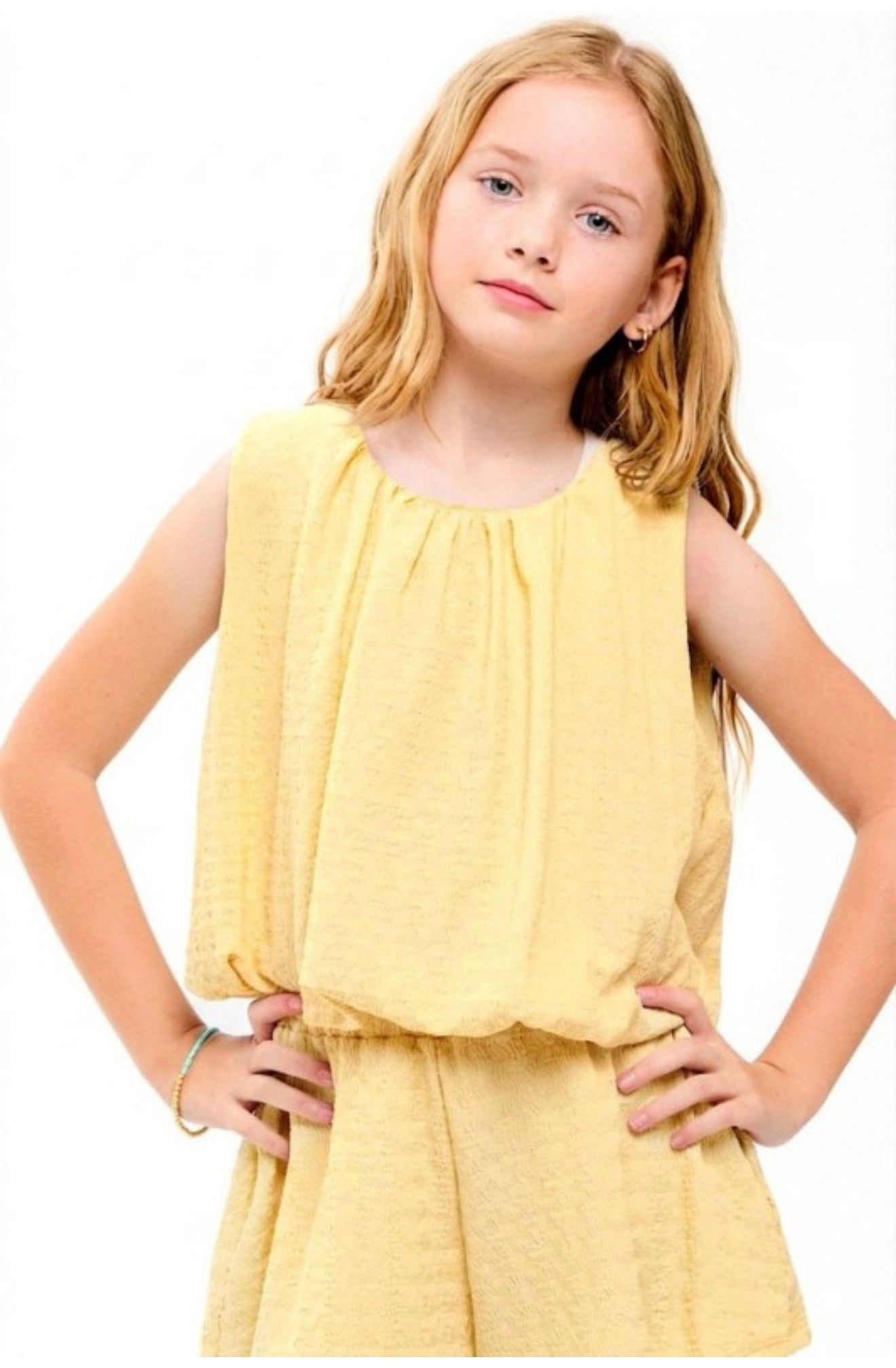 Curly Wrinkled Bubble Top, Butter Yellow