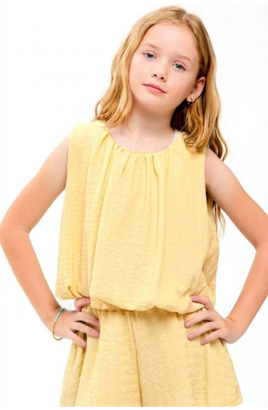 Curly Wrinkled Bubble Top, Butter Yellow
