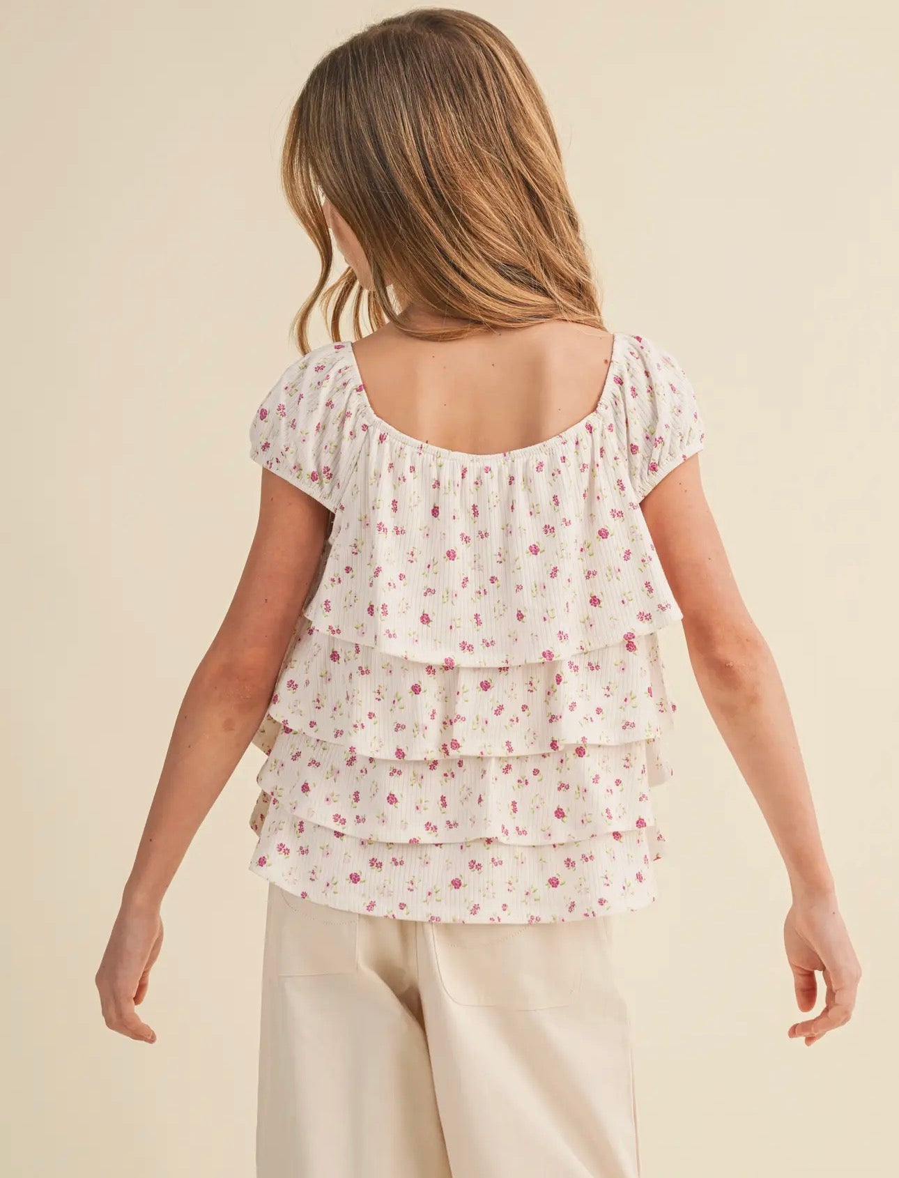 Ruched Shoulder Ruffle Cropped Top